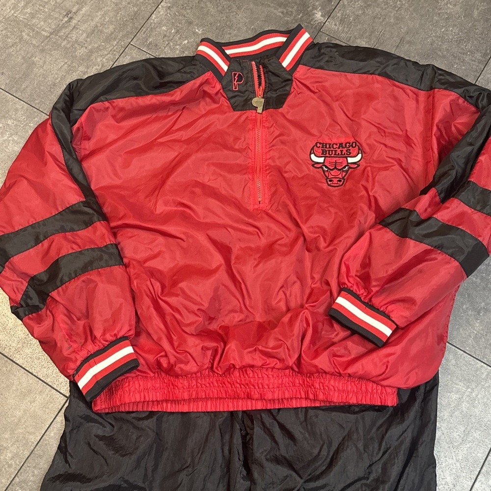 Vtg 1/4 90's Chicago Bulls Reversible Pullover  Windbreaker Jacket Pant Size XL